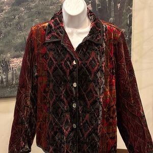 Coldwater Creek boho plush velvet devore quilted jacket